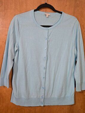 Talbots Women's Medium Light Blue Knit Cardigan Button-Up 3/4 sleeve Classic